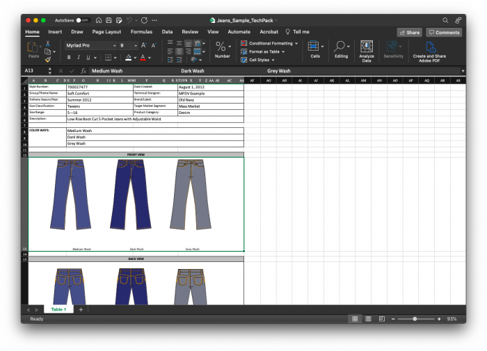 5 Pocket Jean Tech Pack Template - Image 2